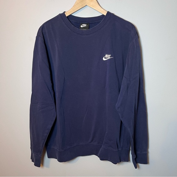 Nike Club Fleece Crewneck Men’s L Navy Blue Sweatshirt Logo BV2662-410 - Picture 1 of 5